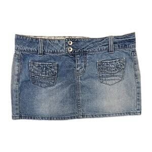 Vintage Y2K SO Denim Micro Mini Skirt Low Rise 11 Festival Flap Pocket McBling